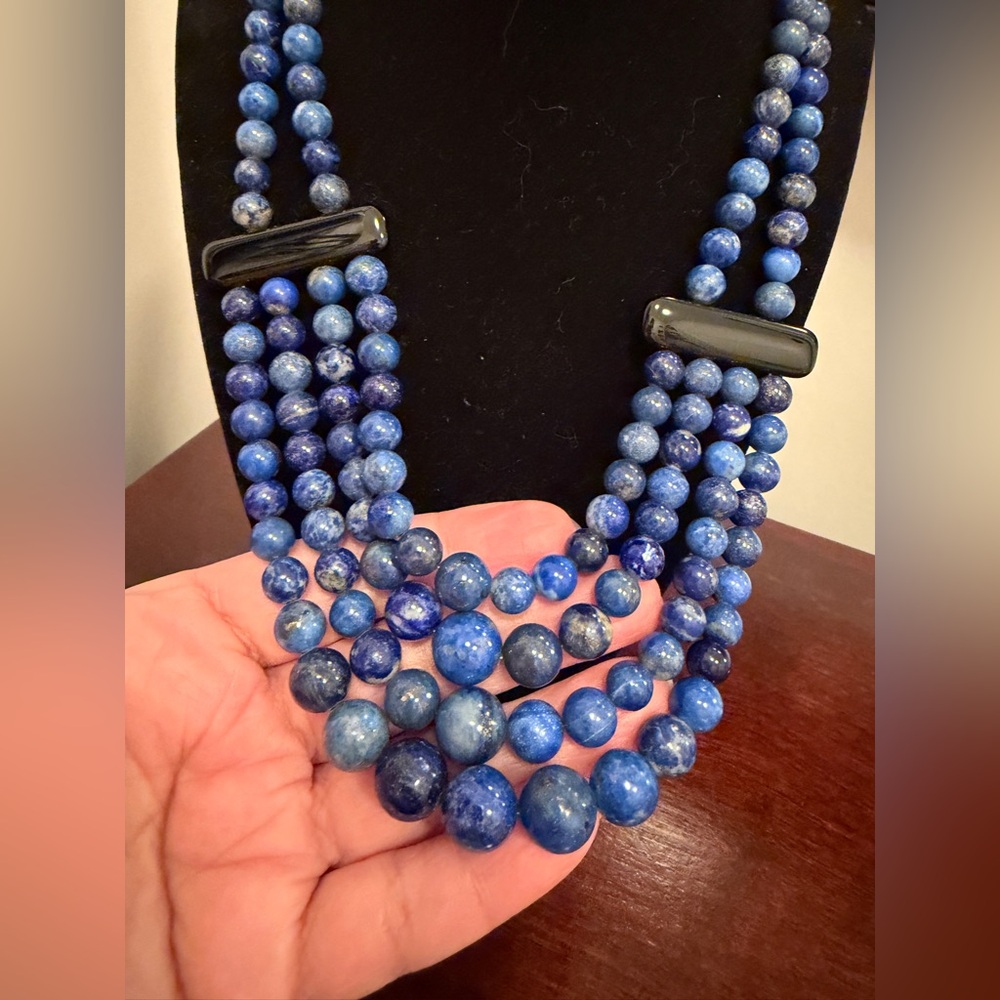 NWOT JAY KING DTR STERLING SILVER LAPIS & ONYX NECKLACE, 22" inches RARE - Picture 4 of 10